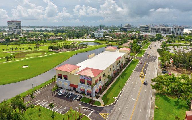 aerial view of commercial real estate property